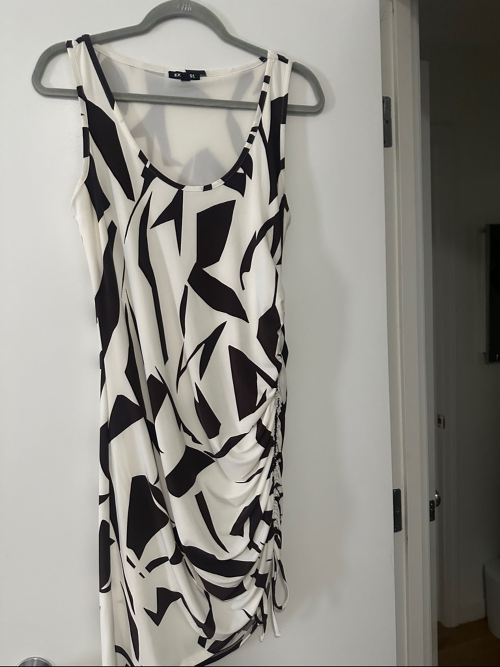 Express Cream & Brown Abstract Ruched Tank Dress